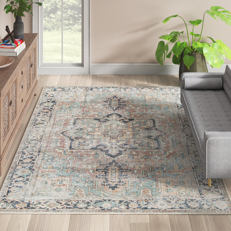 Hodnett Oriental Blue/Ivory Machine Washable Area Rug