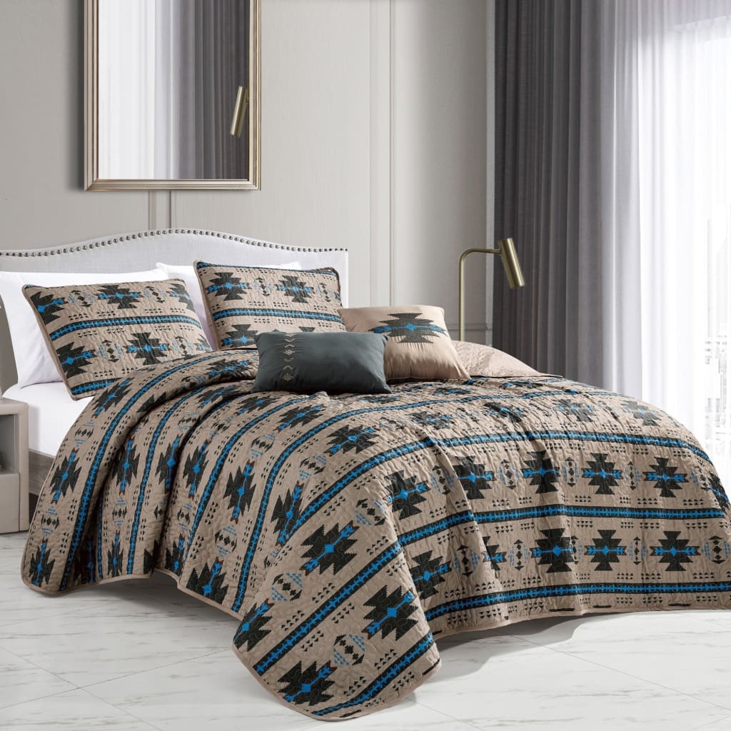 Turquoise Quilt Coverlet - 5 Piece Set